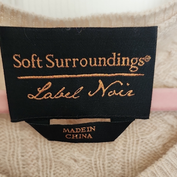 Soft Surroundings Label Noir Beige Cable Knit Cashmere Henley Sweater - Picture 2 of 5